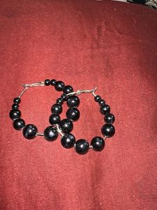 Black Beaded Hoop Earrings