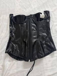 Black Faux Leather Corset Top