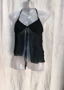 24810. Sheer Halter Neck Tie Front Top