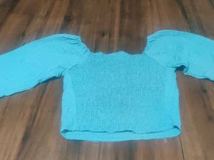 Trendy Teal Smocked Crop Top