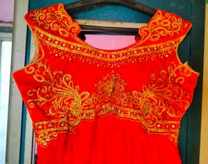 Red Ethnic Dress with Gold Detail