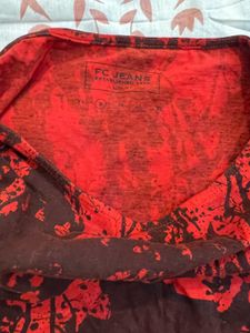 Vibrant Red &amp; Black Abstract Print Top