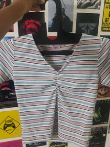 Striped Ruched V-Neck Crop Top