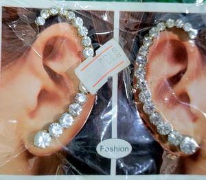 Combo White Diamond Earcuff 1 &amp; WHITE STONE STUDDED RING BRACLET FOR ONE HAND 1