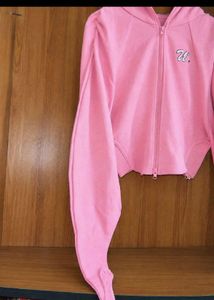 Pink Cropped Zip-Up Hoodie