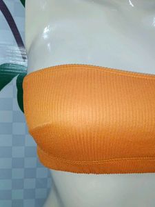 (963)Orange Ribbed Tube Top