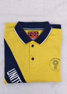 premium Yellow &amp; Navy Colorblock Polo T-Shirt