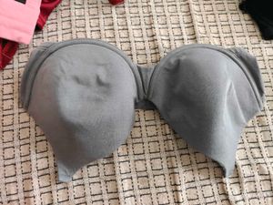Gray Strapless Padded Bra with transparent strap