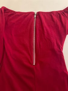 Red Off-Shoulder Ruched Asymmetrical Dress
