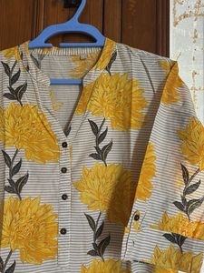 Yellow Floral Print Kurta