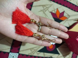 Red Tassel Earrings with Star Charm