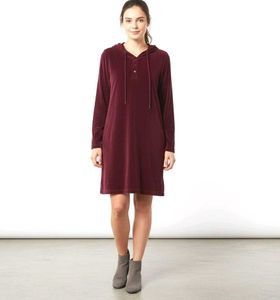 Burgundy Velvet Hooded Dress