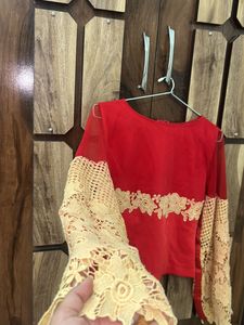 Red Embroidered Bell Sleeve Blouse