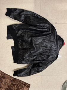 Vintage Black Leather Bomber Jacket