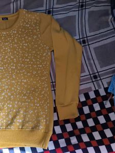 Floral Print Knit Sweater - Mustard Yellow