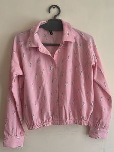 Pink Lightning Bolt Button-Up Top