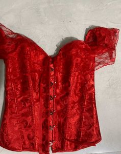 Savana Red Off-Shoulder Lace Corset Top