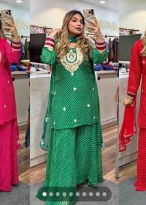 Emerald GreenKurta Sharara Set with E