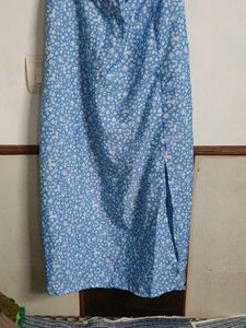 Blue Floral Off-Shoulder Midi Dress