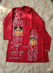 Adult n Child : Durga Maa Painted Red Kurta