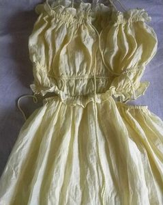 Yellow Spaghetti Strap Tiered Dress