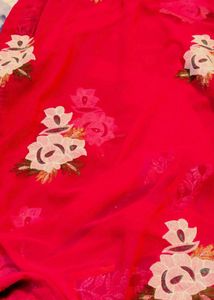 Vibrant magenta and green Floral Embroidered Saree