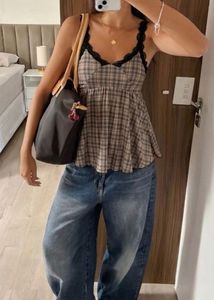 Plaid Lace Cami Top (bust 28-30)IMPORTED
