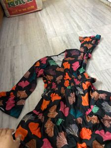 Boho Leaf Print Tiered Midi Dress