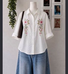 Embroidered White Button-Down Shirt