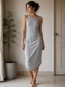 Grey Sleeveless Midi Dress with Lace-up Detail