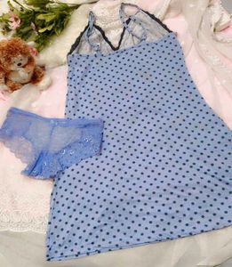 Cute Blue Heart Print slip with brief 👍