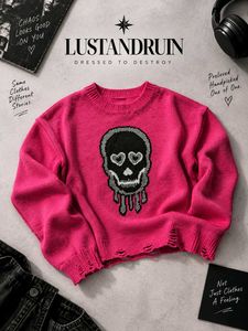 HOT PINK SKULL KNIT — DISTRESSED CROP