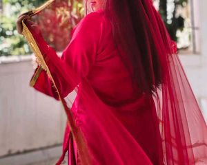 Vibrant Red Lehenga Choli with Golden Border
