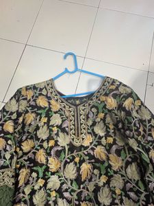 Embroidered Black Kurta with Green Lace