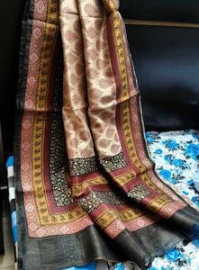 Elegant Hand Block Tussar Silk Saree with Blouse