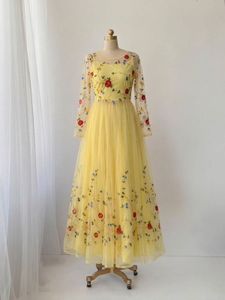 Yellow Embroidered Tulle Gown