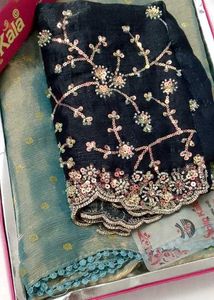 Green Saree with Embellished Blouse