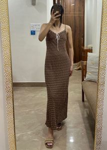 Cottage core Brown Polka Dot Maxi Dress