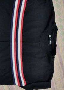 Black Casual Top with Stripe Detail