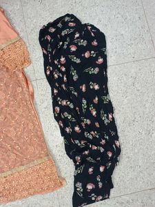 Peach Embroidered Kurta Set with Floral Bottom