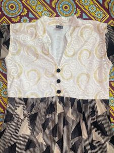 Cream And Black Party Wear Dress