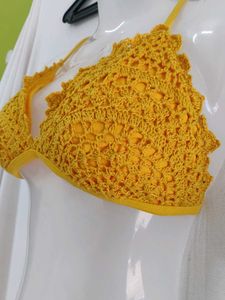 Yellow Crochet Bikini Top(L)