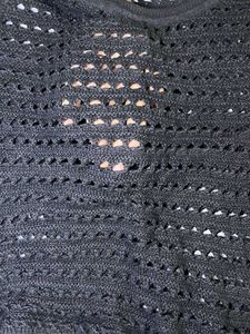 Black Crochet Bell Sleeve Top