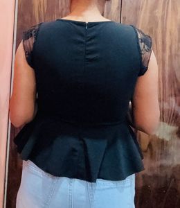 Stylish Black Peplum Top with Lace