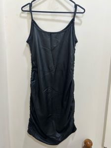 Leather type Black Ruched Mini Dress
