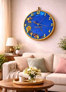 Beautiful Blue Floral Wall Clock