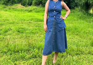 Denim Dress Which Comes In Waist Coat And Skirt