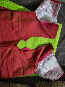 Vibrant Green Silk Saree with Silver Border