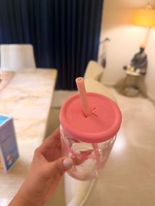 PINK GLASS SIPPER WITH STRAW 510ML