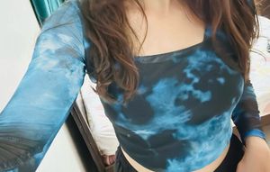Stylish blue Tie-Dye Mesh Top